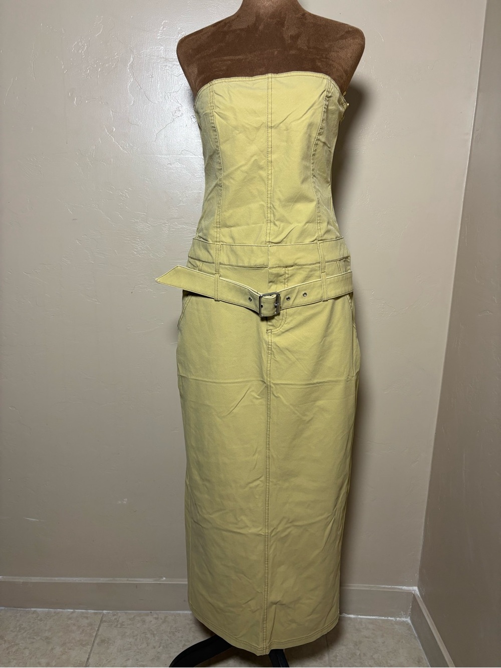 Zara Cargo Strapless Belted Tube Dress Khaki Stretchy NWT Medium